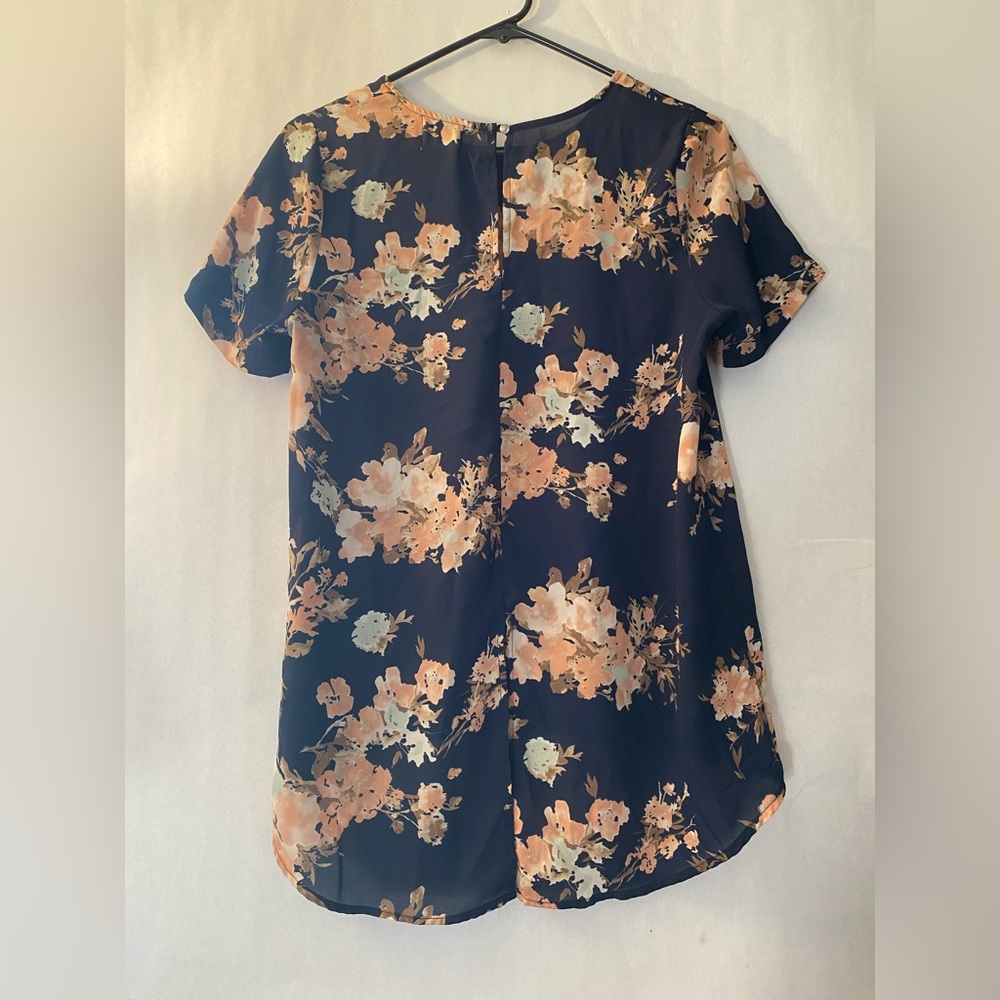 Sienna Sky Blue and Orange Boxy Blouse with Mandarin Collar